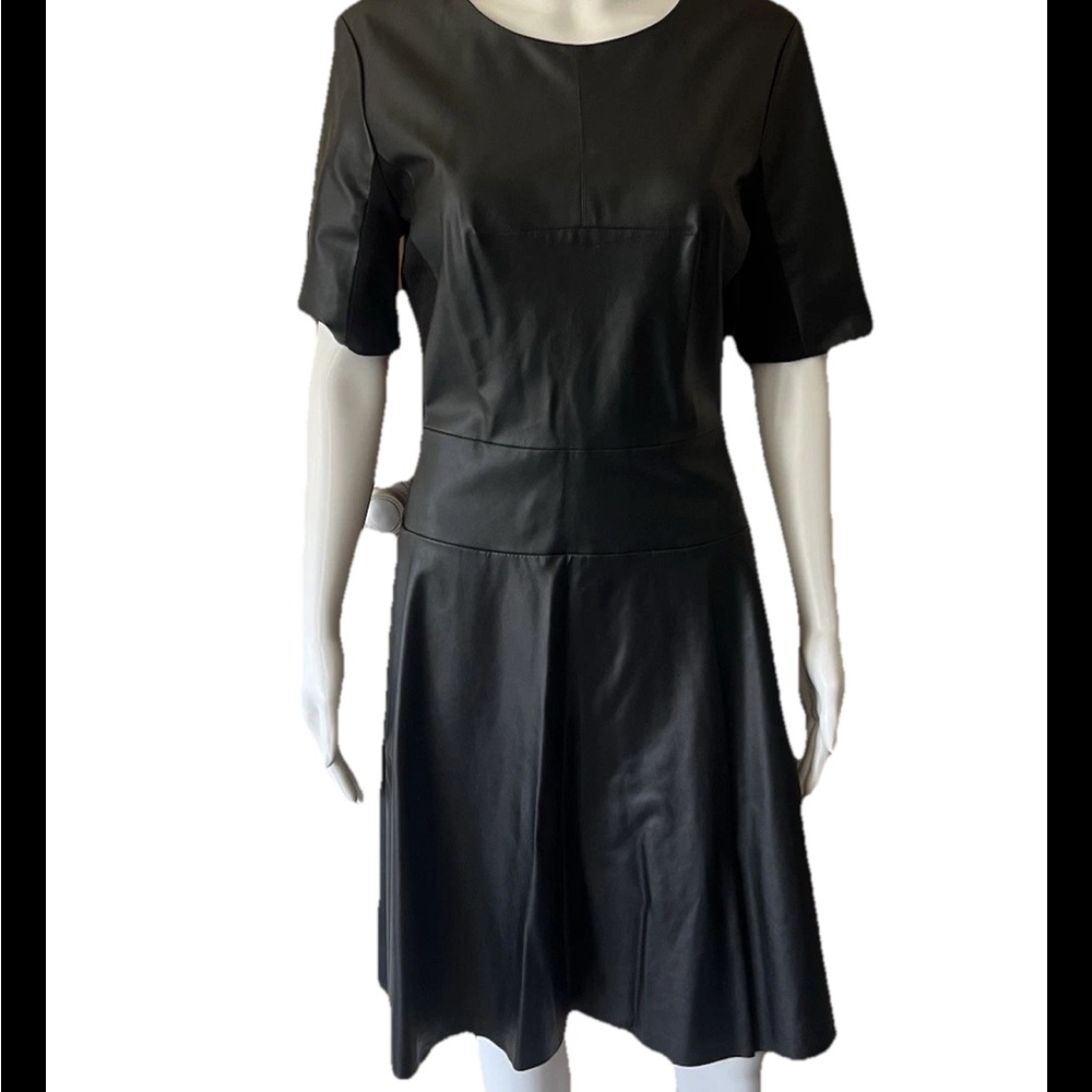 BCBGMaxAzria Black Mini Dress Faux Leather with Knit Panels NWT SIZE 12